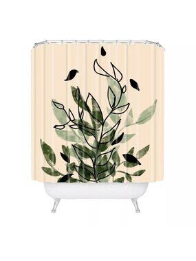 Deny Designs Aleeya Jones Green & Cream Leaves Print Shower Curtain 71" x 74"